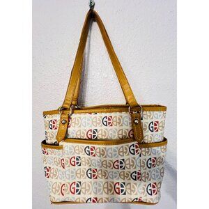 Giani Bernini Womens Logo Print Tote Bag Tan Straps & Multiple Pockets READ